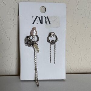 Zara Silver and White Dangle Earrings